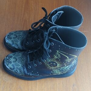 Raad Shop Vegan Leather Lace Up Sun & Moon Combat Boots.